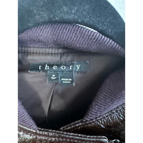 THEORY Shezi Polished Moto Lambskin Leather Jacket Brown - Sz XS - Picture 4 of 9